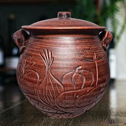 Pottery large casserole 185.97 fl.oz Handmade red clay / Cooking Pot