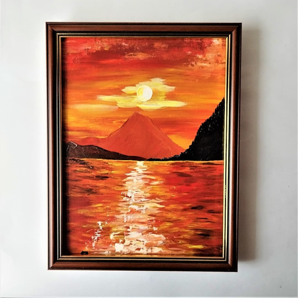 Lake-sunset-painting-art-impasto-wall-decoration