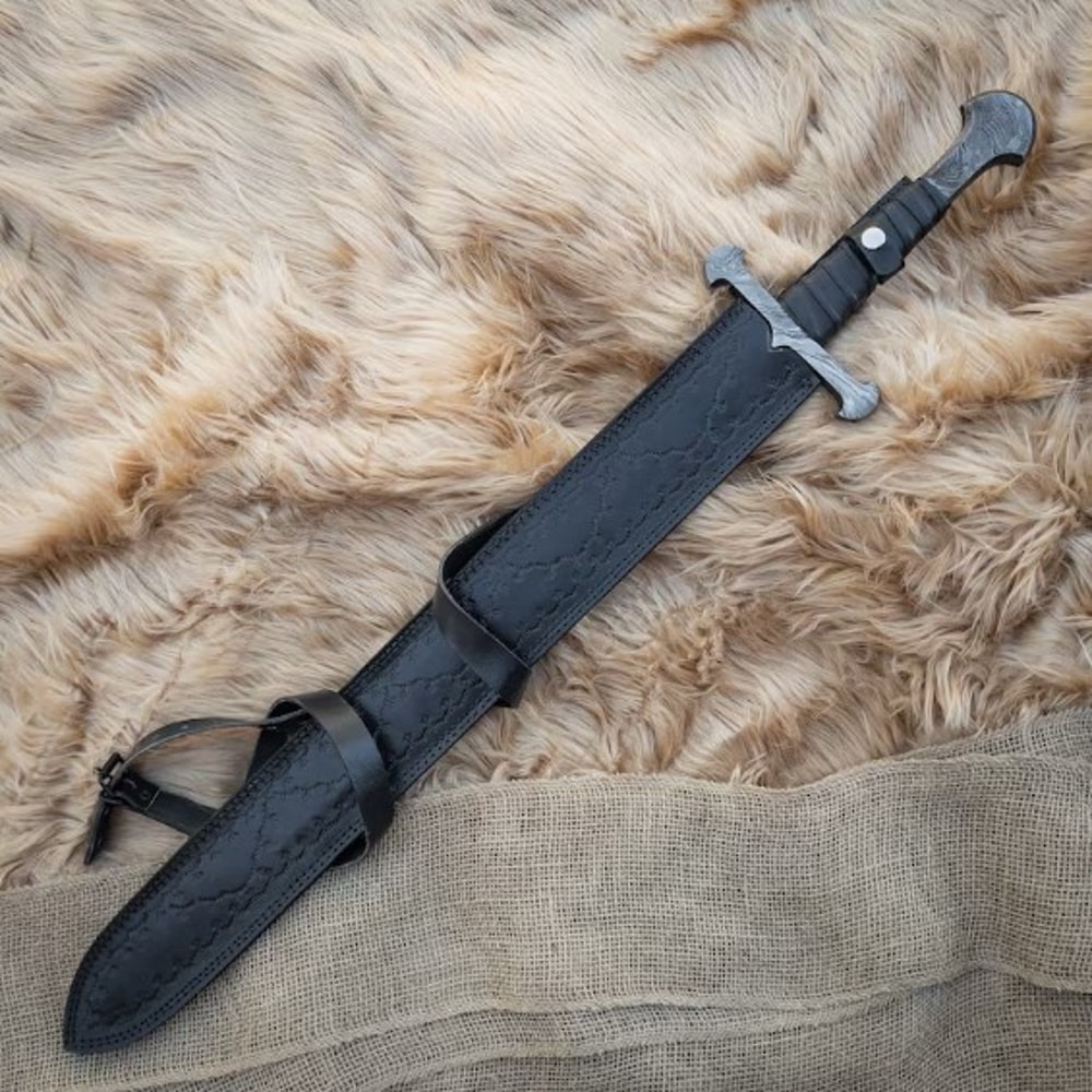 Scorched Earth Damascus Steel Sword Medieval Hand Forged Collectible Sword W Genuine Leather Back S