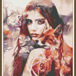pdf cross stitch pattern - fantasy - woman and fox 014