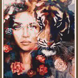 pdf cross stitch pattern - fantasy - woman and tiger 013