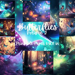 butterfly forest & butterflies digital paper for scrapbooking and commercial use ,300 dpi jpeg download,8.5x11 in