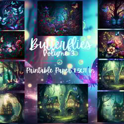 butterfly forest & butterflies digital paper pack for scrapbooking, crafting, and commercial use - 300 dpi, 8.5x11 inche