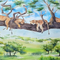 lion painting on stretcher lion original watercolor on stretcher lion watercolor african landscape african painting diy