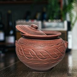 Pottery casserole 101.44 fl.oz Handmade red clay / Cooking Pot