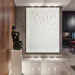 white leaf painting, large wall art, white wall decor, texture wall art, original abstract painting, contemporary art