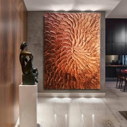 bronze leaf painting, large wall art, bronze wall decor, texture wall art, original abstract painting, contemporary art