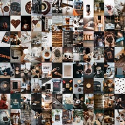 112 pcs coffee wall collage kit digital download | coffee aesthetic photo collage kit, photo wall collage set 4x6