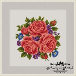 red roses bouquet 60 vintage cross stitch pattern pdf compatible pattern keeper