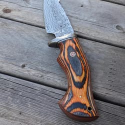 fear of the dark damascus steel fixed blade knife collectible hunting camping knife fire glow pakkawood handle