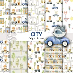 watercolor seamless pattern, woodland animals, watercolor animals, nursery patterns, transportation.