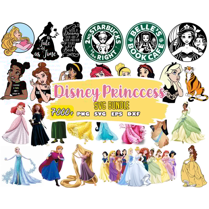 Princess SVG Bundle LAYERED Cricut Files, Encanto, Frozen, Moana, Ariel, Elsa, Stitch, Toy Story, Tangled, Pooh PNG Files.jpg