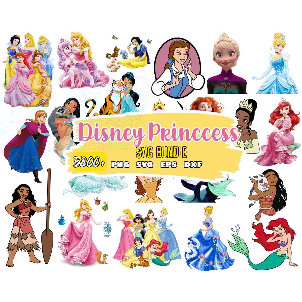 Princess SVG Bundle, Frozen svg, Tangled svg, Snow White svg, Little Mermaid svg, princess clipart.jpg