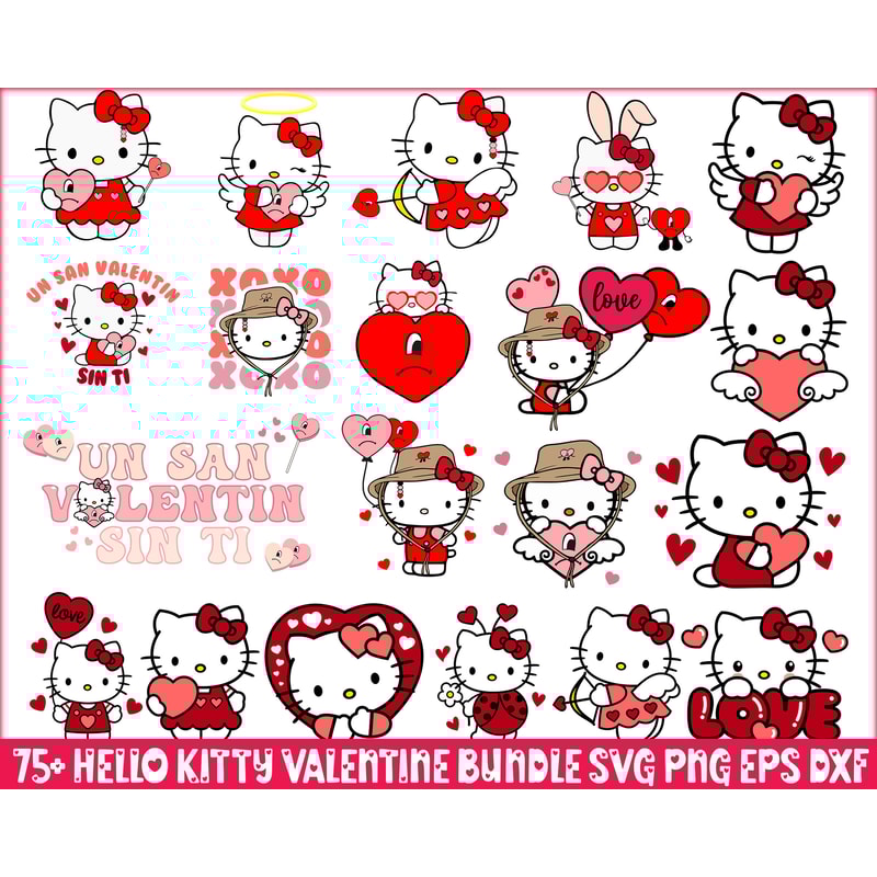 Valentine Hello Kitty Bundle, Valentine kawaii kitty SVG png eps dxf, Cut File, Digital Download.jpg
