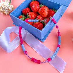 candy necklace. handmade choker. choker made of natural stones. beaded necklace . summer jewelry.trend 2023. gift girl