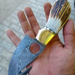 hand forged fixed blade skinning knife, gut hook, stag antler handle, skinner, camping knife, bowie knife, pocket knife