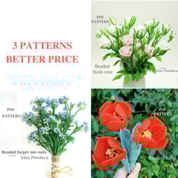 beaded rose, tulip and forget me not pattern | beaded flowers pattern | seed bead patterns | beadwork pattern