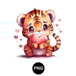 valentine watercolor tiger png digital download available instant download high quality 300 dpi