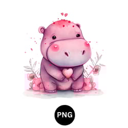 valentine watercolor hippo png digital download available instant download high quality 300 dpi