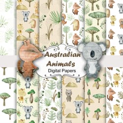 watercolor australian animals, seamless patterns.