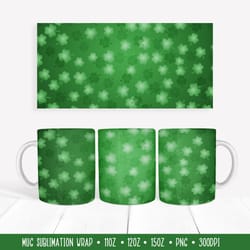 st. patricks day mug sublimation wrap. green shamrock leaves