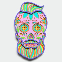 layered design of sugar skull v3 for paper and laser cutting machines