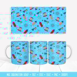 patriotic fireworks mug sublimation wrap. 4th of july mug design