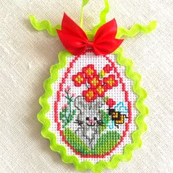 BUNNY AND FLOWERS EASTER EGG Ornament cross stitch pattern PDF by CrossStitchingForFun Instant Download