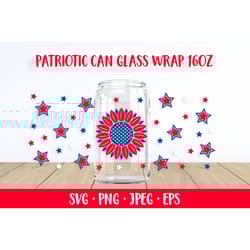 patriotic sunflower can glass wrap svg. 4th of july glass can