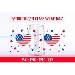 american patriotic can glass wrap svg. 4th of july glass can