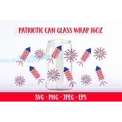patriotic fireworks can glass wrap svg. 4th of july glass can