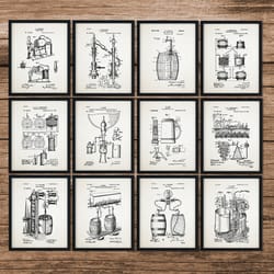 beer patent set of 12,beer wall decor,beer poster,bar decor,kitchen decor,beer,brewing beer,beer invention