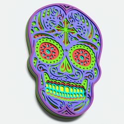 layered design of sugar skull v5 for paper and laser cutting machines
