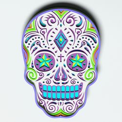 layered design of sugar skull v6 for paper and laser cutting machines