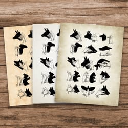 hand shadows,shadow puppet print,kids room decor,animal print illustration,finger shadow puppet art,vintage art