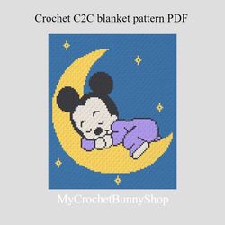 Crochet C2C Mouse on the Moon blanket pattern PDF Download
