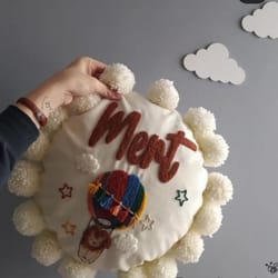 customized embroidery kids lumbar pillows, punch baby pillow, nautical kids decor, baby shower gift, round pillow