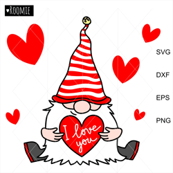 i love you gnome card, valentine gnome with hearts clipart svg, scandi gnome svg, valentine shirt design, gnome cricut