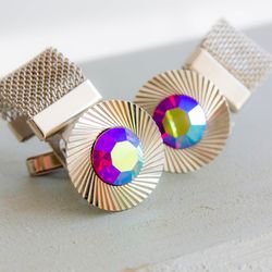 vintage aurora borealis cufflinks gender neutral cuff links