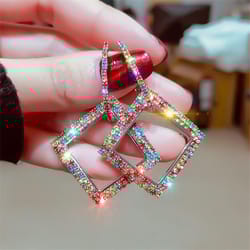 colorful rhinestone geometric hoop earrings water drop rhombus shape earring