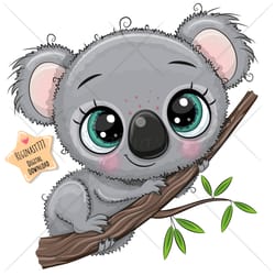 cute cartoon koala png, tree, clipart, sublimation design, children illustration, digital clip art
