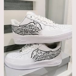 man angel wings custom inspire shoes air force 1, luxury, gift, white, black, sneakers, personalized gifts, BBC 1 AF1