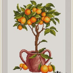 orange tree vintage cross stitch pattern pdf embroidery for kitchen decoration