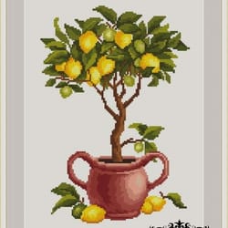 lemon tree vintage cross stitch pattern pdf embroidery for kitchen decoration