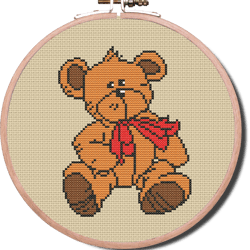 teddy bear with red bow counted cross-stitch chart pdf cross stitch pattern instant download modern cross stitch pattern