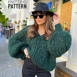 chunky knitting sweater pattern, knit sweater knitting pattern, oversized sweater pattern, intermediate beginner knittin