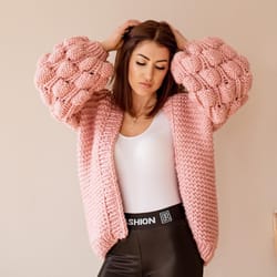 chunky knit cardigan knitting pattern, bubble sleeve cardigan oversized pattern, knit cardigan women's cardigan pattern