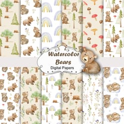 watercolor bears, seamless patterns, woodland animals.
