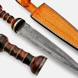 damascus steel gladiator sword with leather sheath, japanese samurai sword gift, hand forged roman sword, damascus steel