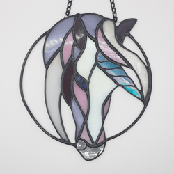 stained glass unicorn suncatcher, stained glass window hanging, stained glass horse dreamcatcher, fairy tale ornament